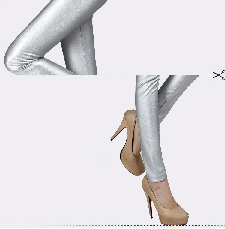 Autumn and winter large size with fleece PU color imitation leather leggings high waist tight leather trousers for women slim (8)