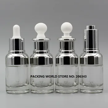 30ml transparent glass dropper bottle silver shoulder/collar white blulb for serum/essence/essential oil/liquid dropper bottle 30ml transparent glass dropper bottle silver shoulder/collar white blulb for serum/essence/essential oil/liquid dropper bottle