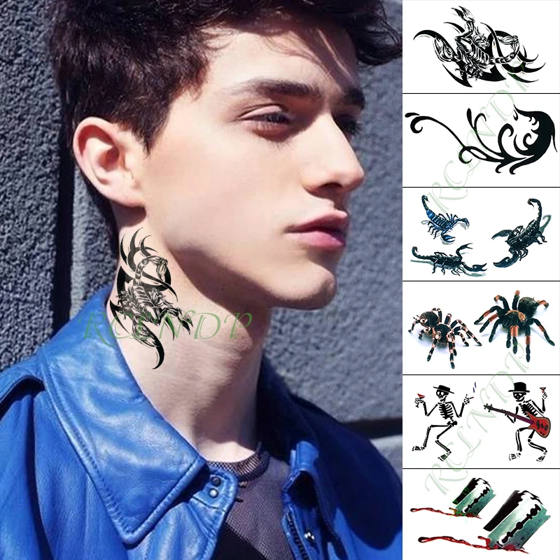 

Waterproof Temporary Tattoo Sticker Scorpion Spider Blood Fake Tatto Neck Hand Arm Foot Flash Tatoo for Kid Girl Men Women