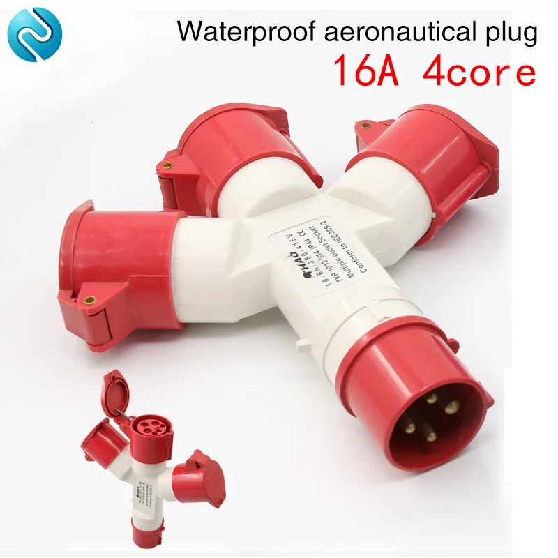 Conector de aviación Industrial a prueba de agua de 4 núcleos 16A color rojo multifunción está dividido en tres enchufes a prueba de explosiones