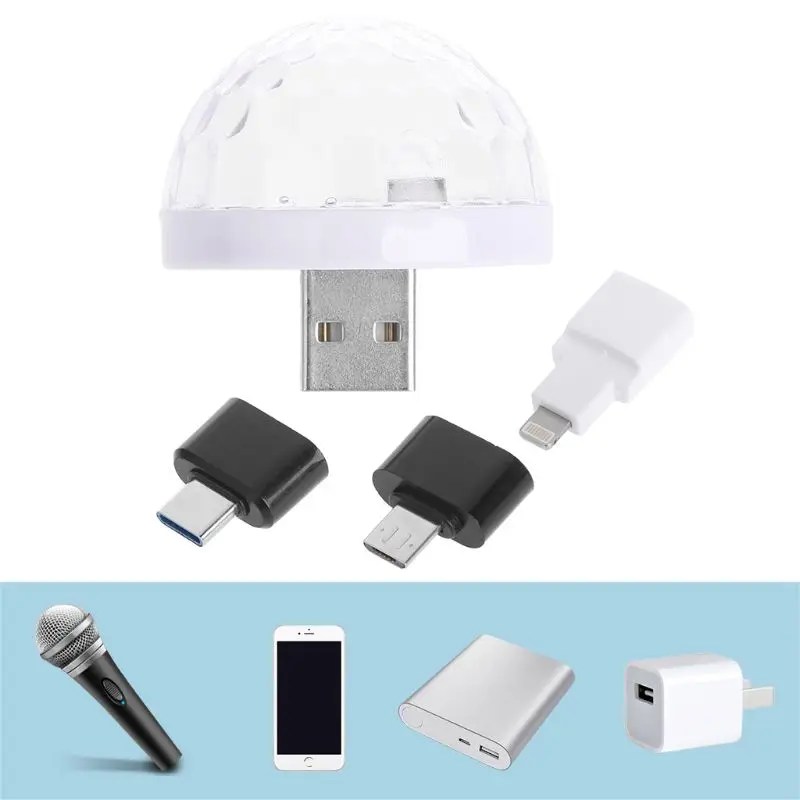 

LED Car USB Atmosphere Light RGB Mini Colorful Music Sound Lamp For USB-C Phone