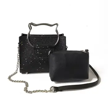 

Women Sequins Handbag PU Leather Shoulder Message Bag Gifts Purse Totes 2 Pcs