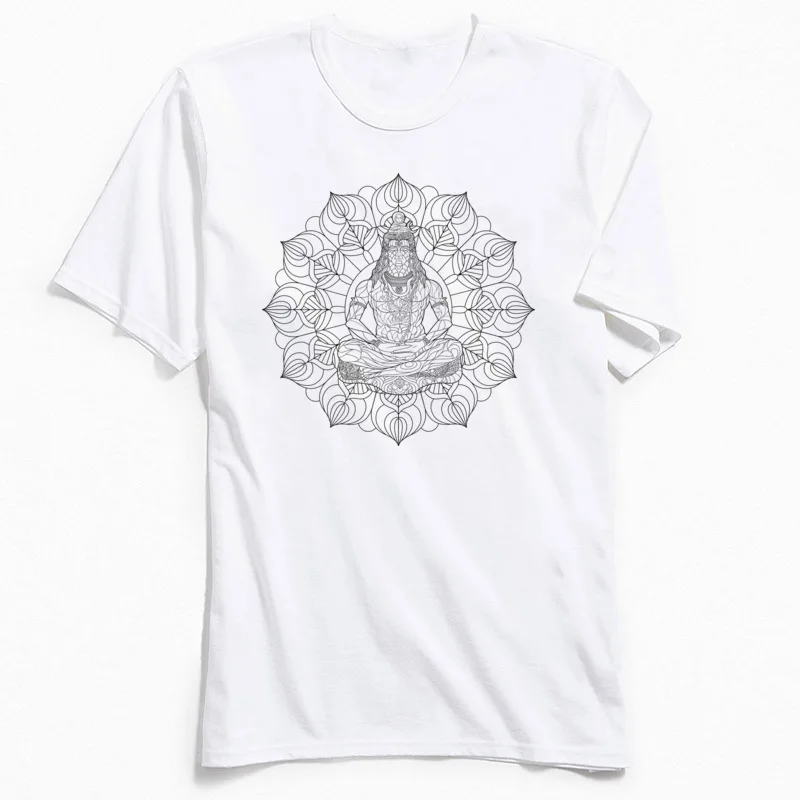 Group T Shirts Latest O-Neck SHIVA MANDALA 100% Cotton Male Tops T Shirt Casual Short Sleeve T Shirts Top Quality SHIVA MANDALA white