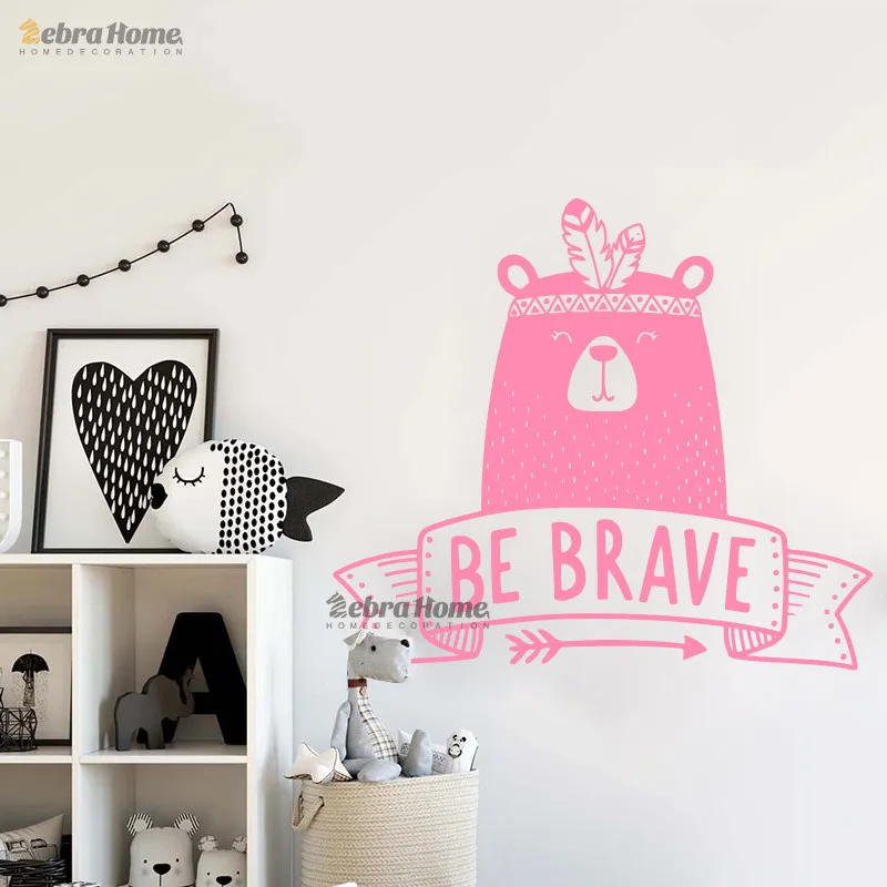 Pink Be Brave Наклейка на стену милый Племенной медведь стикер на стену для детской комнаты декор в спальню Детская Наклейка «Медведь» виниловая Татуировка наклейка JM17-002-D - Цвет: Pink