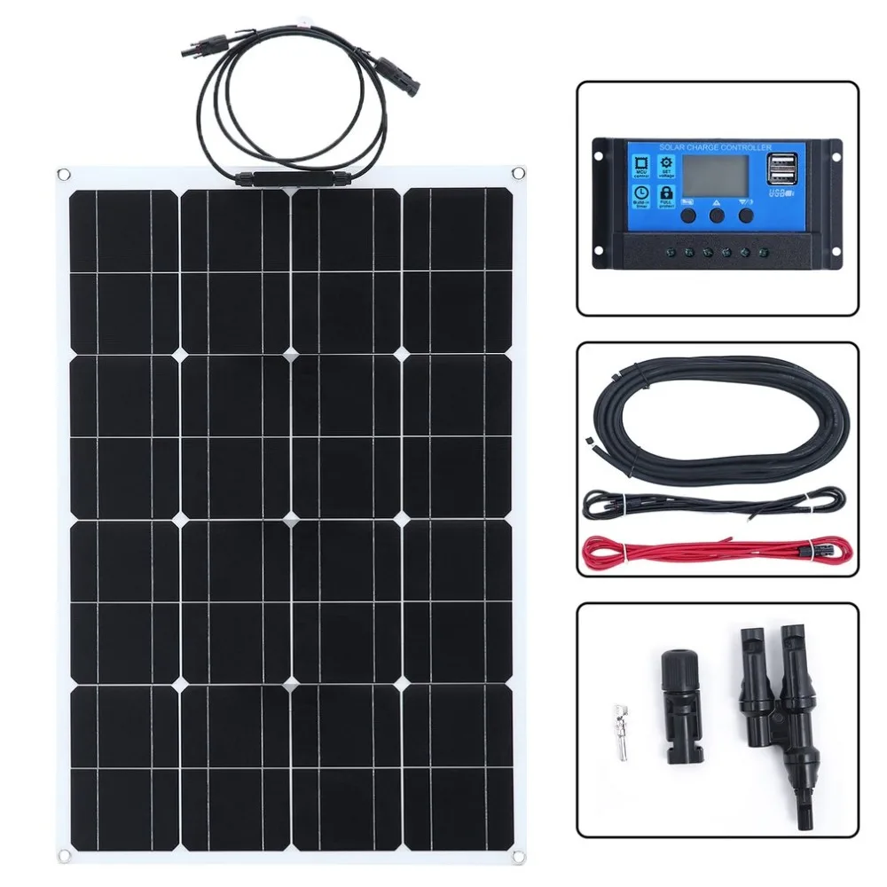 

2PCS 80W Monocrystalline Solar Panel Durable Sun Power Module With 20A Battery Charger Outdoor Camping Power Supply
