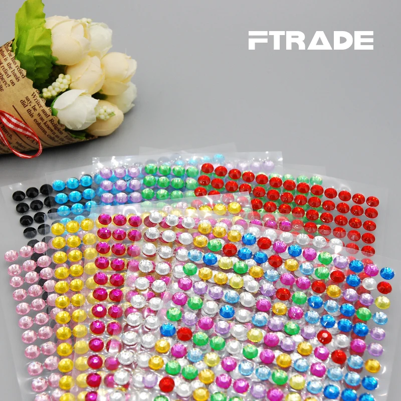 

2017 High quality 10Colors/Lot 6mm 260pcs Sticker DIY Mobile/pc Decoration Bling Rhinestone Self Adhesive accessories Stickers