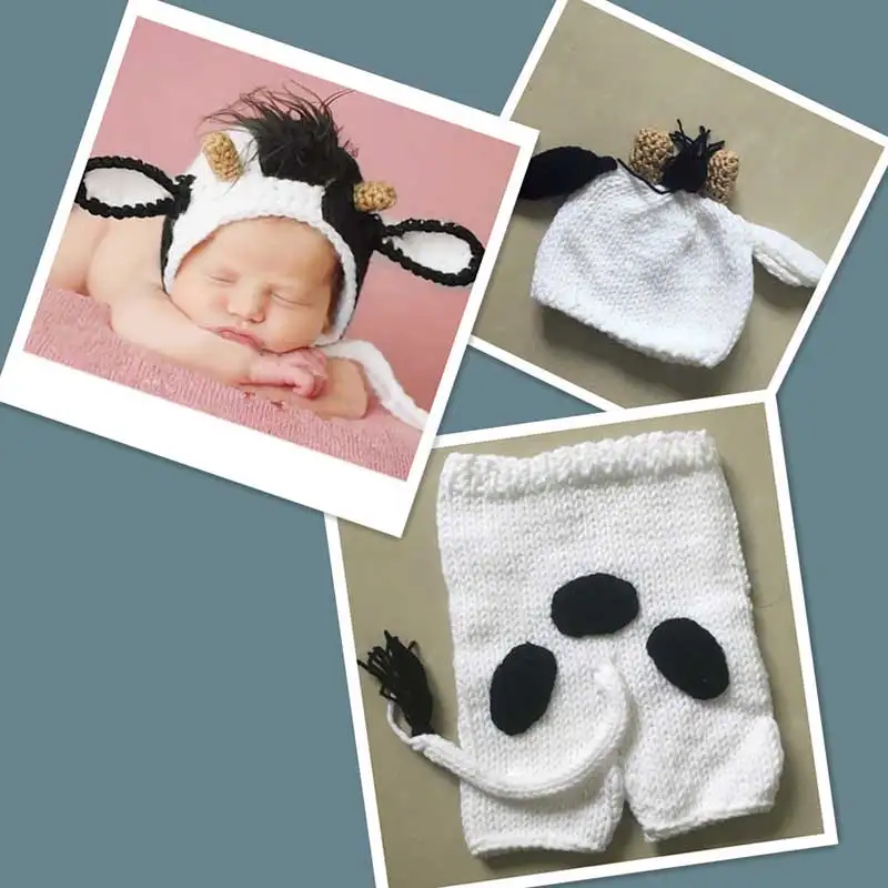 Для новорожденных вязаный крючком костюм Подставки для фотографий Вязание Шапка-бини + брюки набор фон для фотографирования малышей