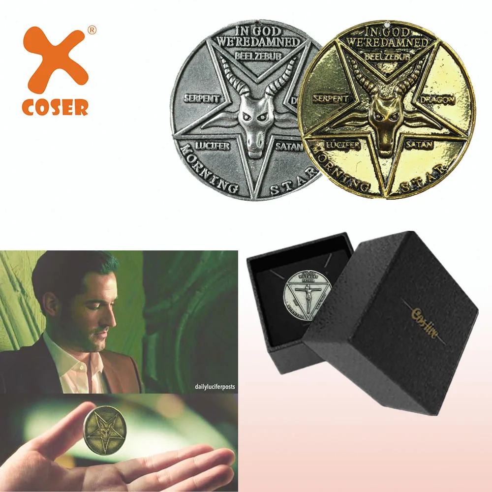 X-COSTUME Lucifer Pentecostal Coin - Silver and Gold Festival Cosplay Accessories: Perfect Gift Costume Prop for Fans image 2