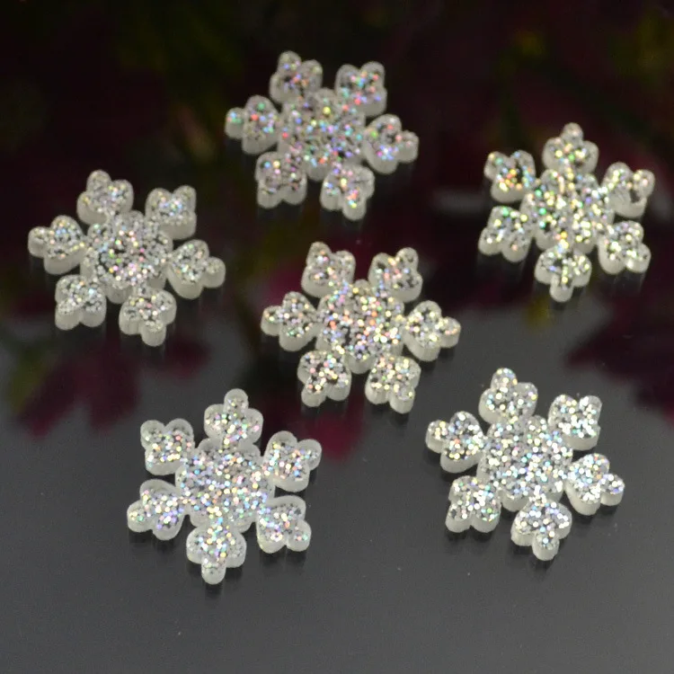 100pcs/lot resin flat back powder snowflake 18mm kawaii cabochons crafts For Hair Cellphone Decoration