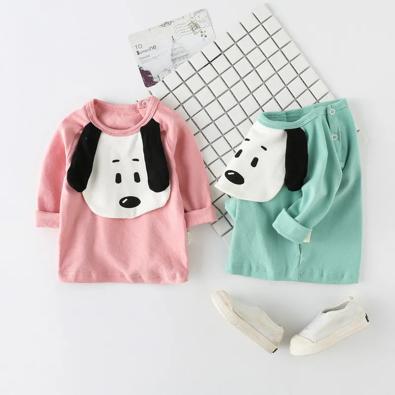 

2019 Spring Boys and Girls Cartoon Dog Model T-Shirt Children's Long Sleeve Children's Solid Color Cotton Topnewborn blouses