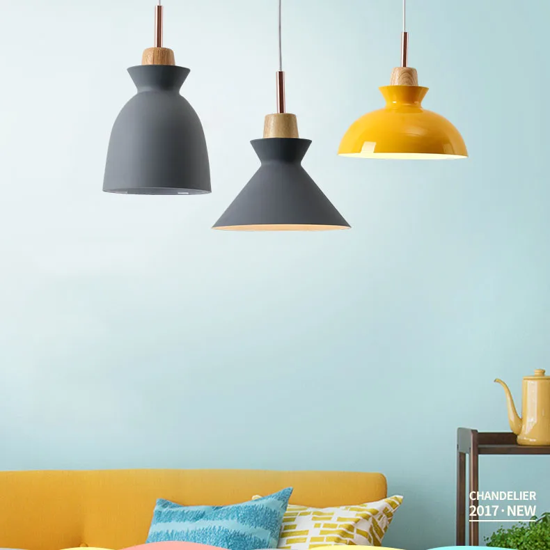 Macaron Scandinavian Pendant Lights Oak Aluminium Colorful Wood Modern Decorative Indoor Lighting For Resteaurant Hanging lamps  (7)