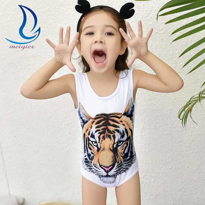 MEIYIER White Children Swimsuits Girls One Piece Swimwear Tiger Printed