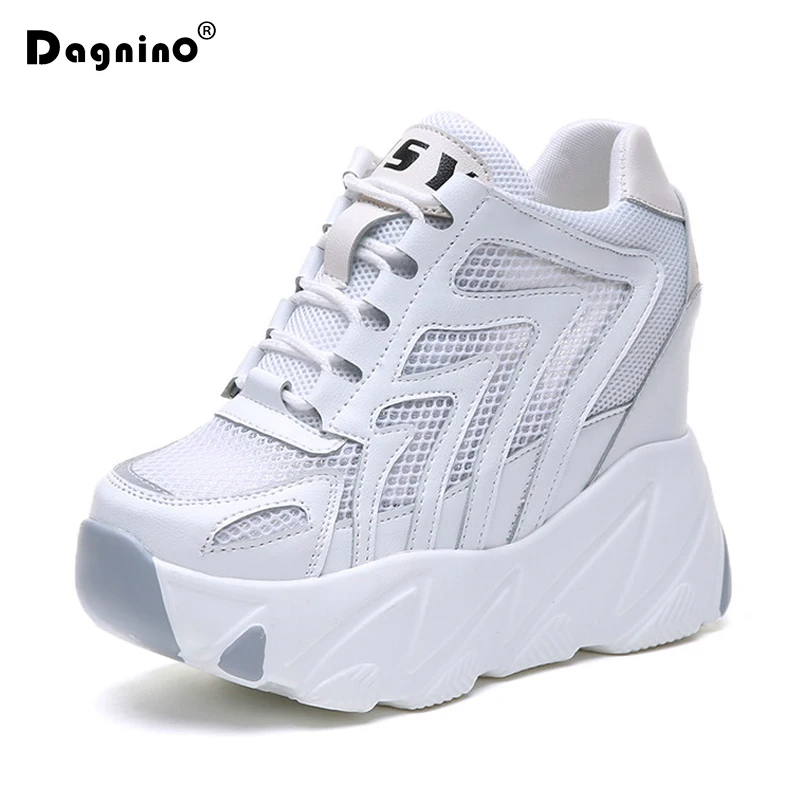 

New 2019 Fashion Platform High Heels Women Summer Mesh Breathable Wedge Casual Shoe 10CM Thick Sole Sneakers Woman Outdoor Shoes