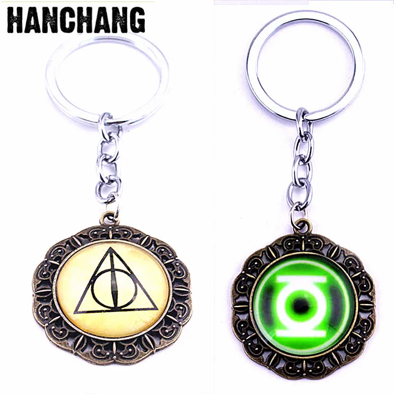 Movie Series Key Chain HP Green Lantern Pendant Keychain Keyring Glass