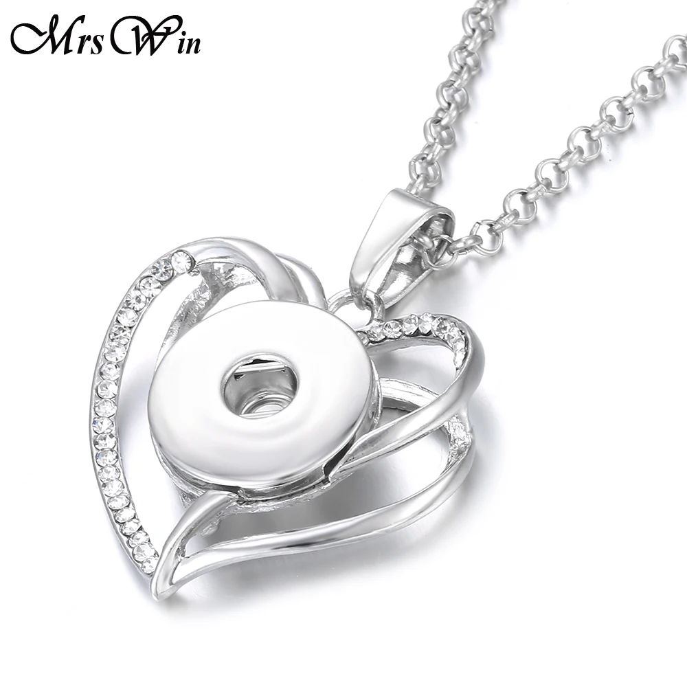 

2019 New Snap Button Necklace Pendant fit 18mm Snap Buttons Jewelry Rhinestone Love Heart Necklace Valentine's Day Gifts