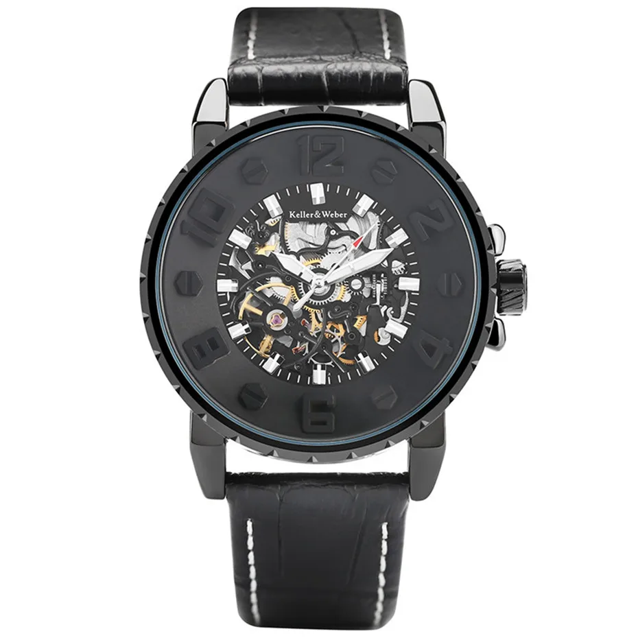 Men Military Business Black Blue Unique Concave Automatic Mechanical Wristwatch Genuine Leather Band Outdoor Gift (2)