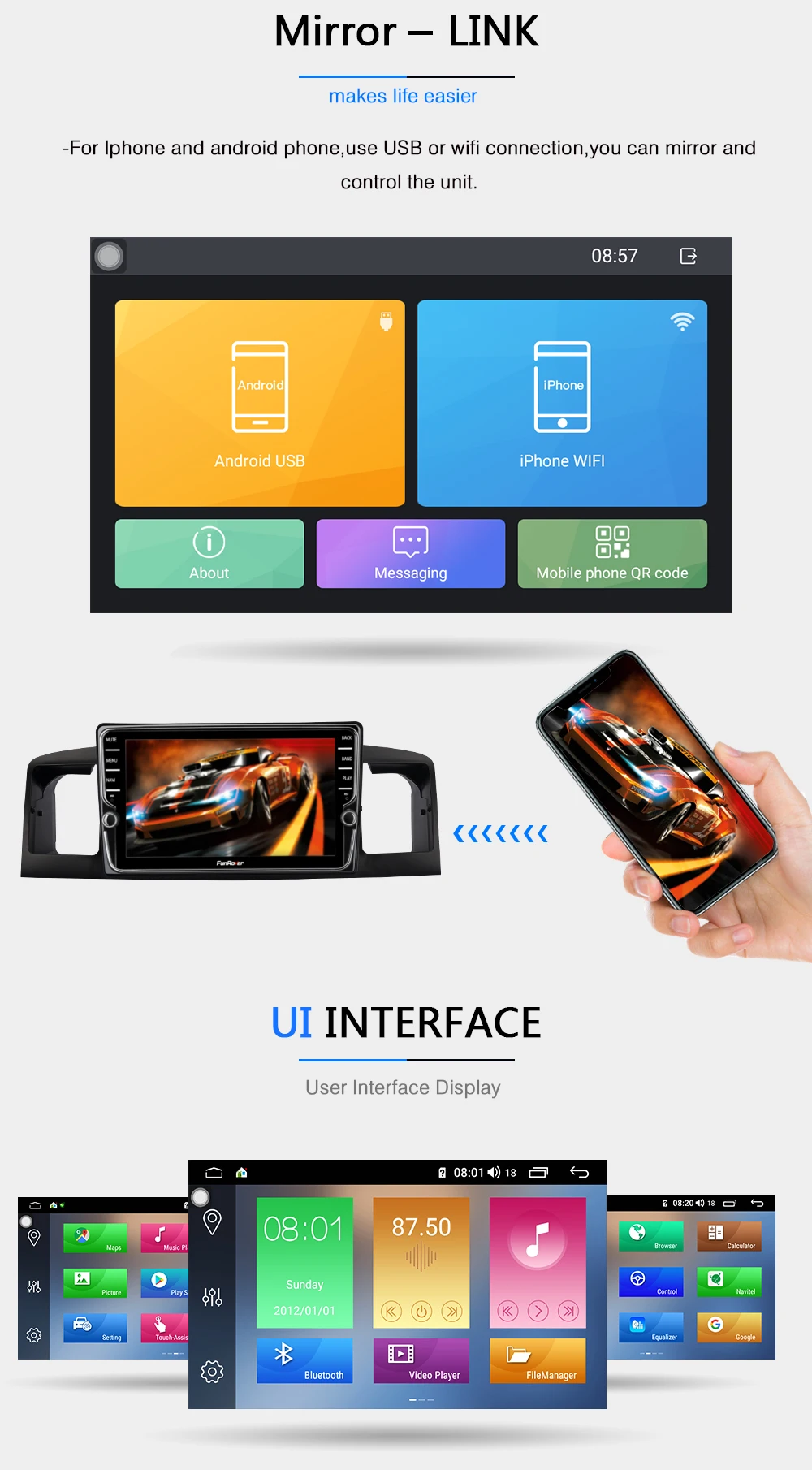 Top Funrover android 9.0 2 din car radio gps navigation car dvd multimedia player For TOYOTA Corolla E120 BYD F3 DSP split screen FM 20
