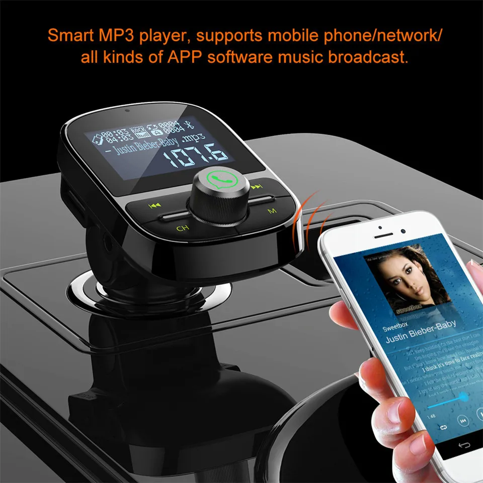 Bluetooth FM Transmitter Audio Car Mp3 Player Wireless In-Car FM Modulator Handsfree Bluetooth Car Kit with LCD Display (5)
