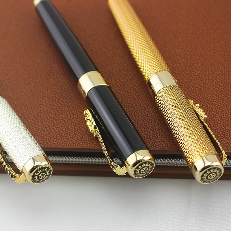 

JINHAO 1200 Luxury Dragon Bright Gold squares Line Barrel Rollerball Pens Medium Nib New