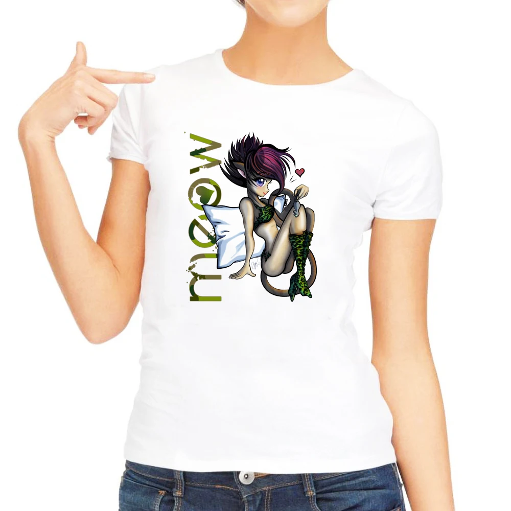 

anime cat girl sexy furry meow T-shirt Funny Women T Shirt 2018 Summer Tops Plus Size Cute Shirt Short Sleeve Casual Tee