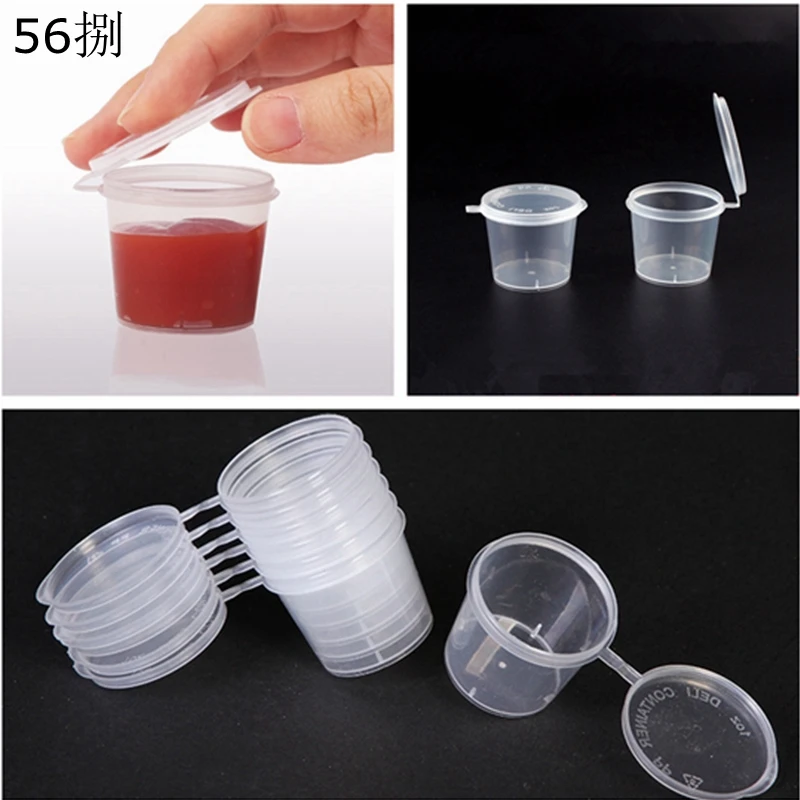

50Pcs/lot Small Plastic Disposable Sauce Cups Food Storage Containers Clear Transparent Package Boxes + Lids SYT9202