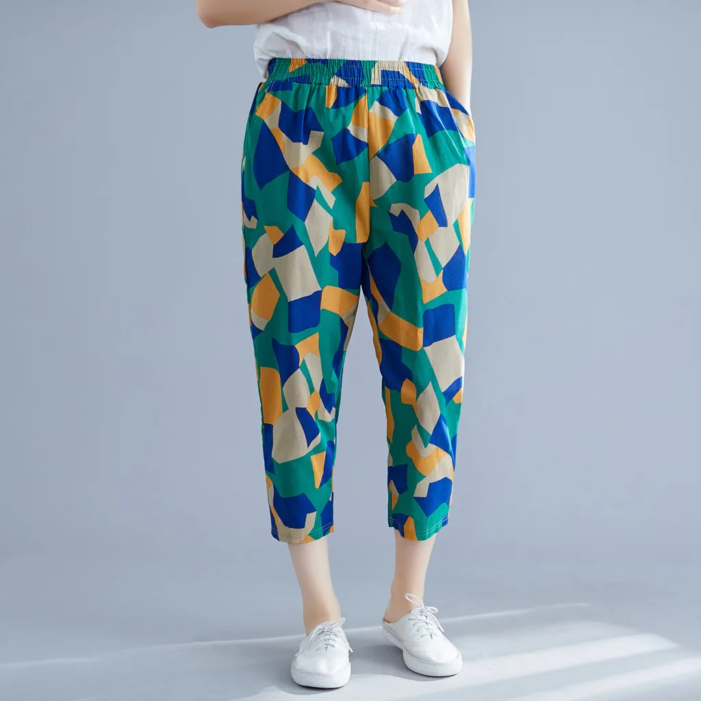 

Summer Harem Pants 2019 Women's Casual Trousers Vintage Linen Pantalon Kaftan Female Plus Size Floral Cropped Pant 4XL