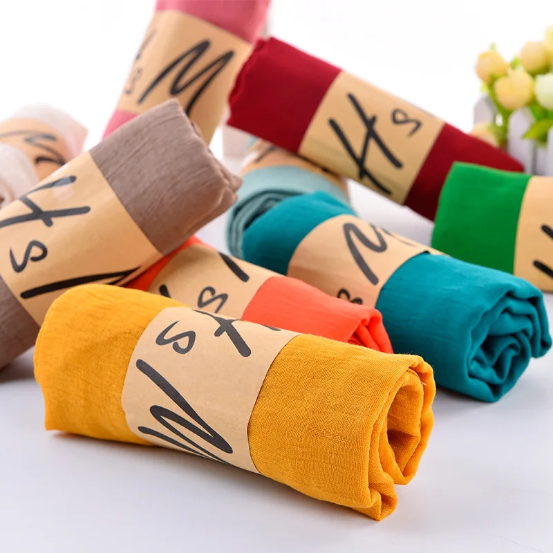 

High Quality 180*60cm Women Scarf Shawl Vintage Long Pure Color Cotton Linen Female Scarves Clothing Accessories
