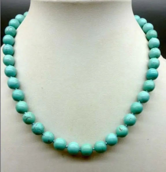 

FREE SHIPPING>> NEW 8mm natural round blue turquoise bead necklace 18"AAAA