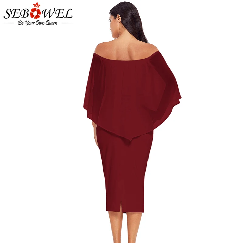 SEBOWEL сексуальное красное с открытыми плечами облегающее платье миди для вечеринок женское лето 2019 Элегантное Длинное Платье Плюс Размер
