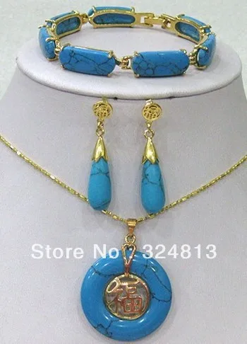 

hot sell new - High quality square Turquoise bracelet /earrings /Necklace Pendant Set #2146