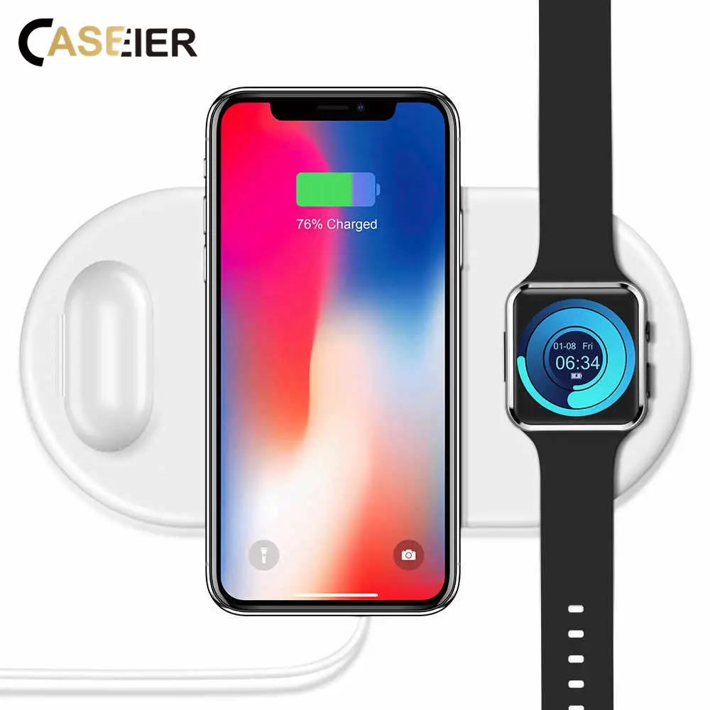 Беспроводное зарядное устройство CASEIER 3 в 1 QI для iPhone 8/8 Plus X XS MAX XR Watch беспроводные