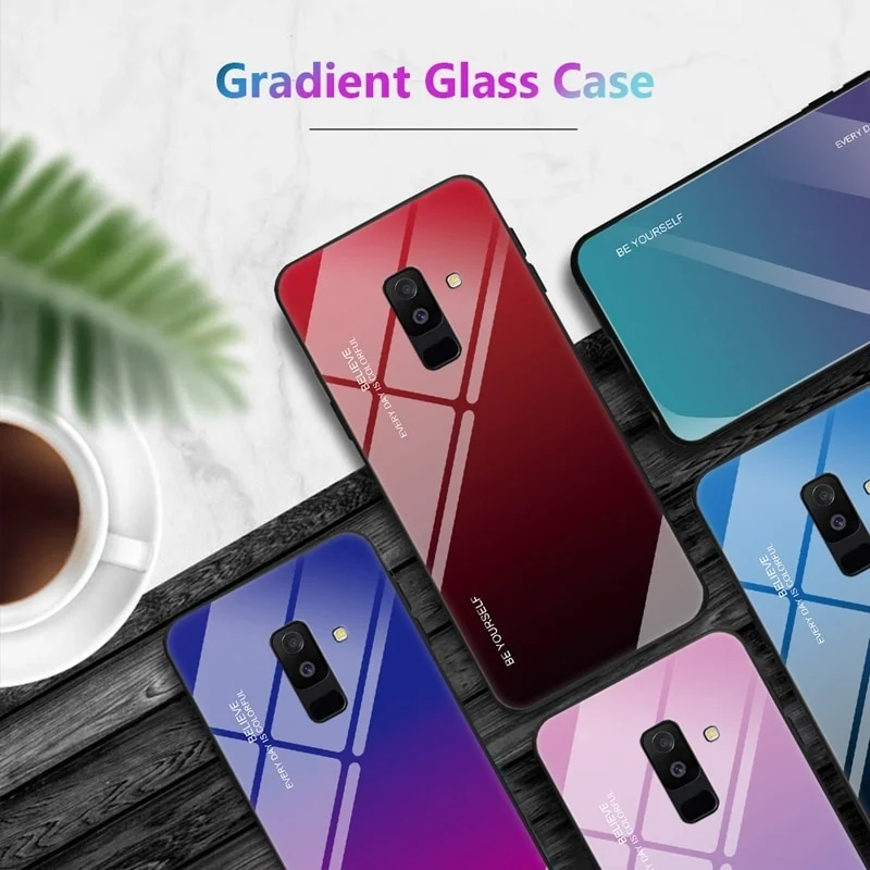 Tempered Glass Phone Case For Samsung Galaxy S8 S7 S9 S10 Plus Lite S10E Gradient Color Cover Note 8 9 A70 A10 |