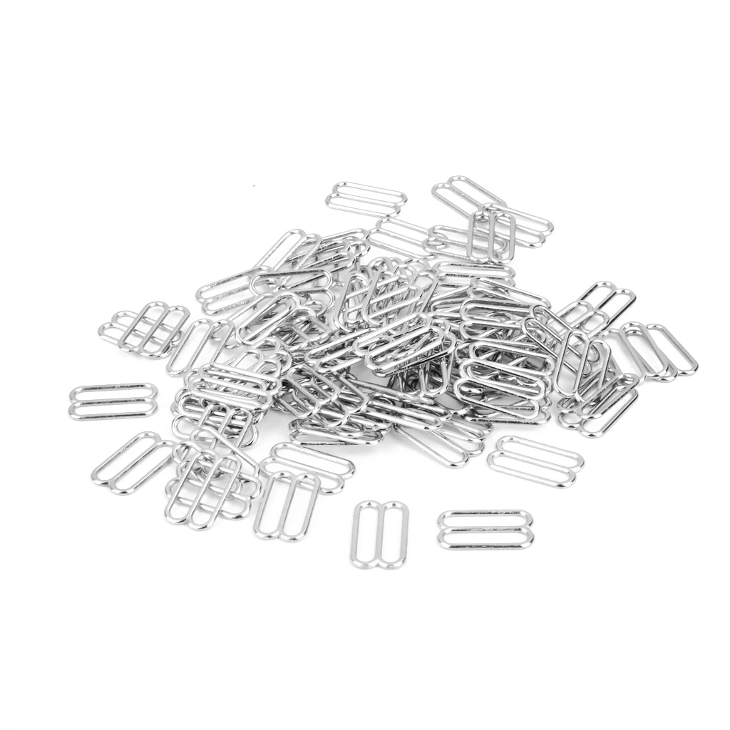 200pcs Silver Metal Bra Strap Adjuster Sliders/Hooks Lingerie Sewing Crafts 14mm