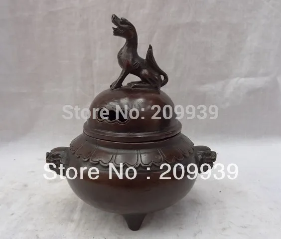 

huij 0057 Tibet Tibetan Bronze Buddhist Lion Head Statue Unicorn Incense Burner Censer (A0314)