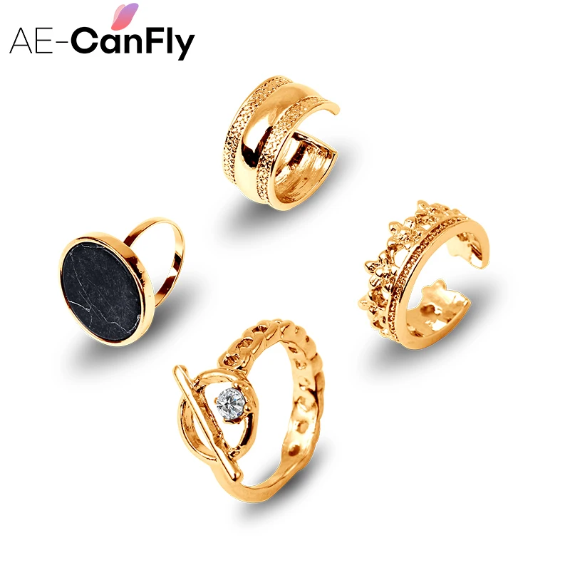 AE-CANFLY Ретро 4 шт./компл. серебряное, Золотое кольцо Набор для Женская мода кольца подарок 1D4030