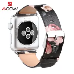 Кожаный ремешок с цветочным принтом для часов Apple Watch 4 40 мм 44 мм 38 мм 42 мм Ретро мужской женский браслет ремешок для iwatch 1 2 3
