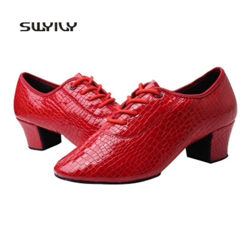 SWYIVY 2018 New Women Latin Dance Shoes Alligator Skin Dance Sneakers Women Soft Heel Outdoor Ballroom Square Dance Shoes Women