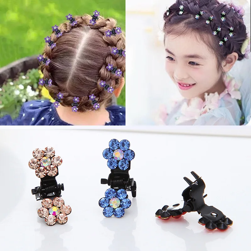 12pcs/lot Girl Hair Claw Crystal Rhinestone Flower Hairpins Hair Clips