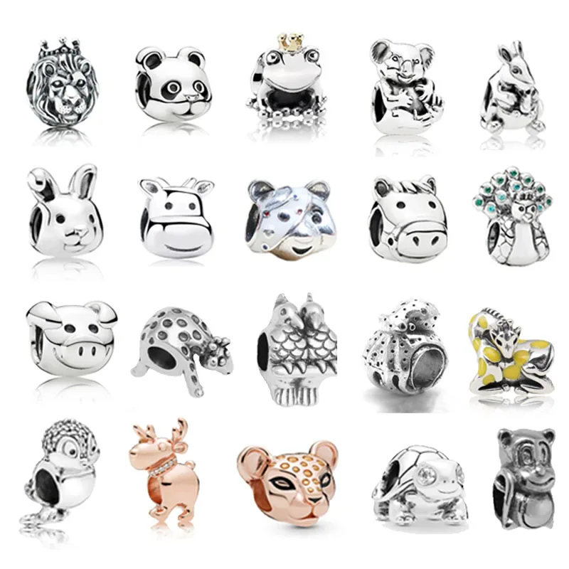 

2019 Summer 925 Sterling Silver Bead Cute Pet Monkey Cat Lion Frog Koala Rabbit Charm Fit Original Pandora Bracelet Bangle Women