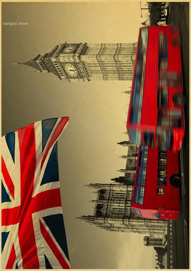 Винтажный Лондонский красный автобус плакат ретро пейзаж автобусная будка Биг Бен плакат художественное украшение стены дома