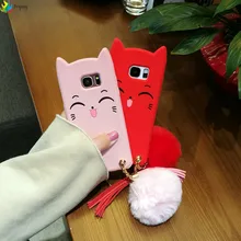 New 3D Cartoon Smile Cat Ears Beard Soft Silicon Phone Case for Samsung galaxy s7 s7edge s8 s8 plus Rubber with fur ball cover