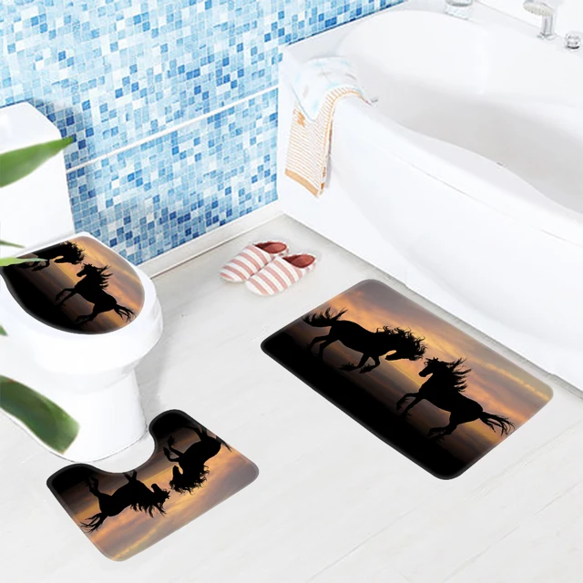 3pcs Bathroom Mat Set Horse Silhouettes Pattern Bath Non Slip 3pcs Bathroom Mat Set Horse Silhouettes Pattern Bath Non Slip Rug And Toilet