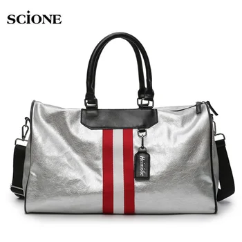 

Women PU Soft Leather Fitness Gym Bags For Men Striped Training Shoulder Sports Bag Handbag Traveling Bag Sac De Sport XA628WA