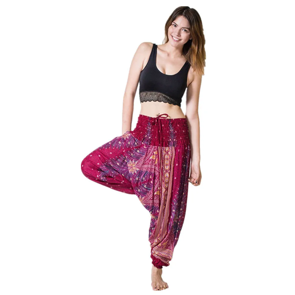 Женские повседневные летние свободные брюки для йоги, мешковатые Boho Aladdin, комбинезон, штаны-шаровары, Pantalones de yoga, штаны для йоги