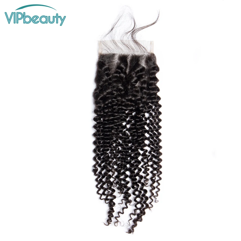 

Vip beauty Malaysian Kinky Curly 4x4 Lace Closure Remy Hair 100% Human Hair Weave with Pre-plucked Baby Hair 10-20 inch 1b