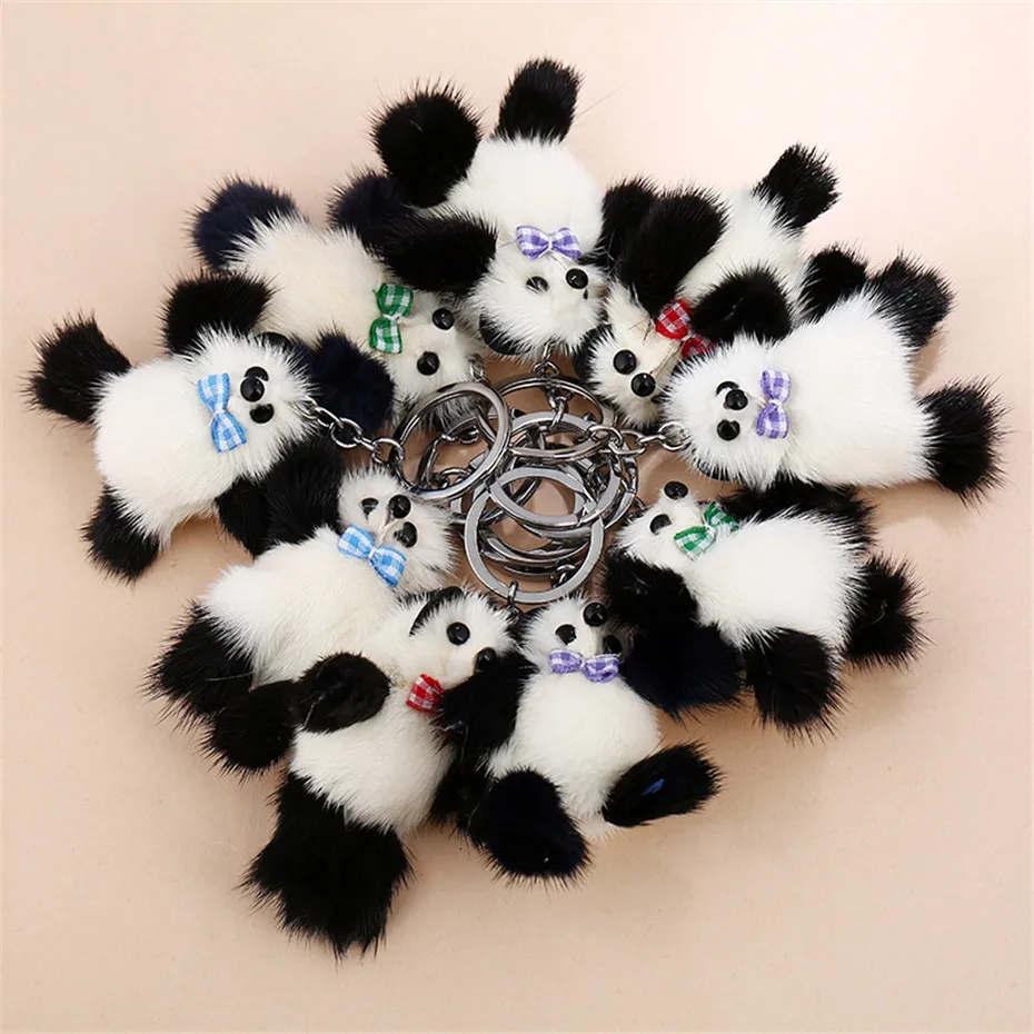 

Lovely Cravat Panda Fluffy Key Chain Bunny Toys Doll for Women Bag Hanging Pendant Key Holder Jewelry Accessories SP2486