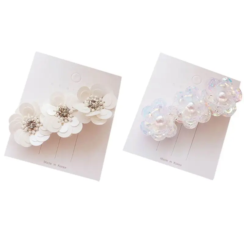 

Ladies Korean Duckbill Hair Clips Sequins Petals Flower Imitation Pearl Hairpins Glitter Rhinestone Sweet Girls Bridal Barrettes