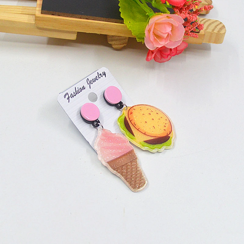 

Doreen Box Alloy Round Stud Acrylic Ice Cream Pizza Pendants Fashion Jewelry Harajuku Style Stud Earrings For Women,1 Pair