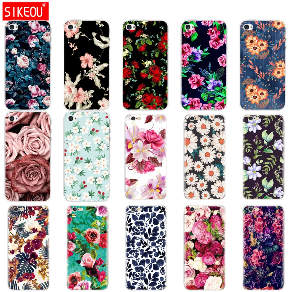 silicone Case For iphone 5s 5 s se soft cover Apple iPhone 6s 6 plus coque Print Painted flowers Shells Bags | Мобильные телефоны и