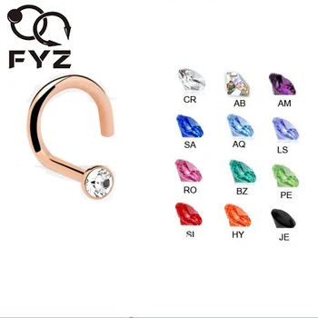 

Rose Gold 316L Surgical Steel CZ Gem Beze Set Plated 20G Nose Ring Stud Twist Piercing Body Jewelry